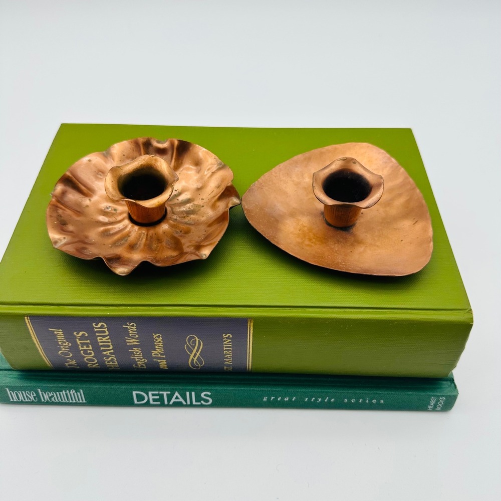Gregorian Solid Copper Hammered Taper Candle Holder Set of 2 Different USA